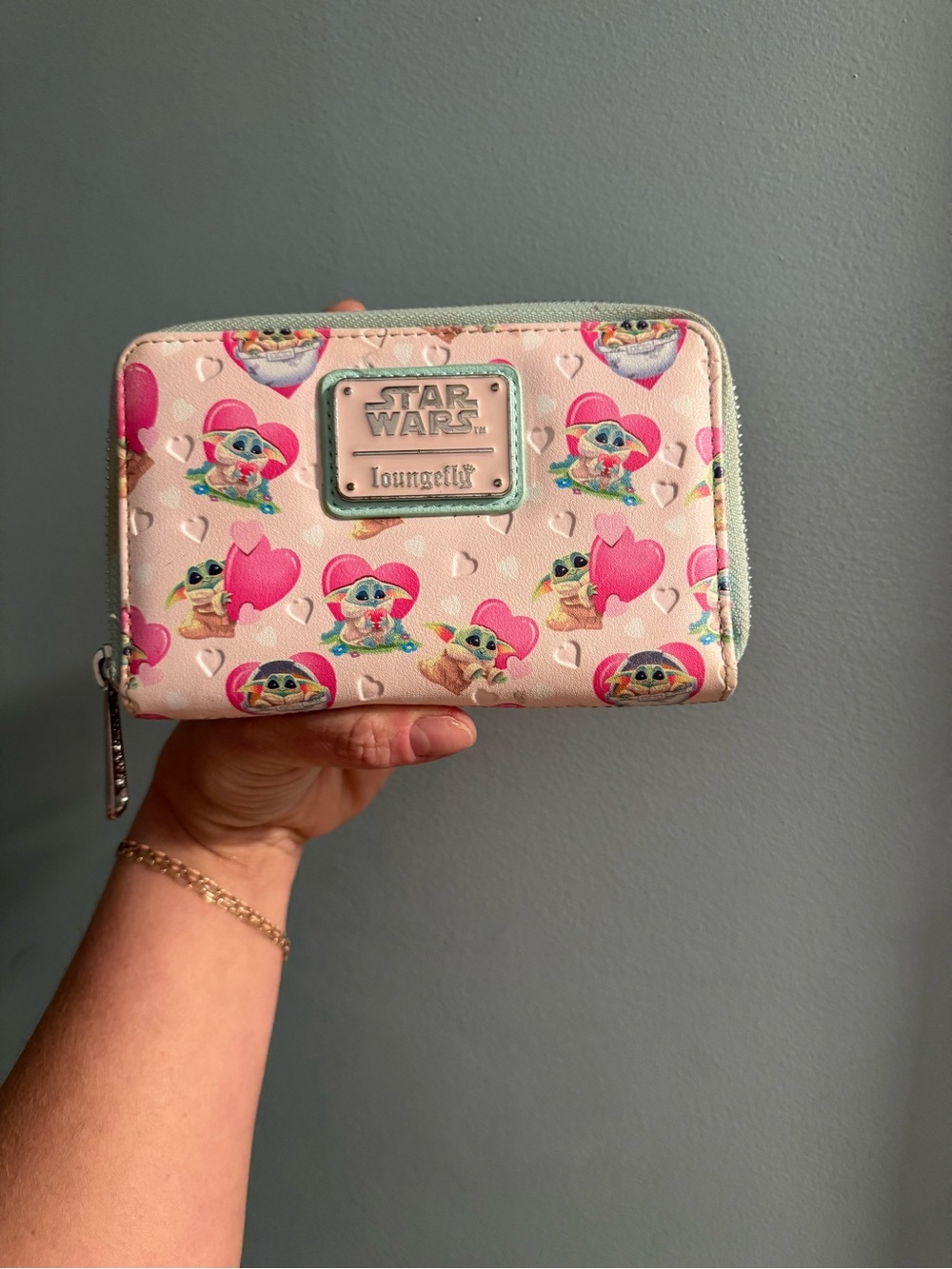 Loungefly Star Wars Grogu Pink Heart Zip Wallet